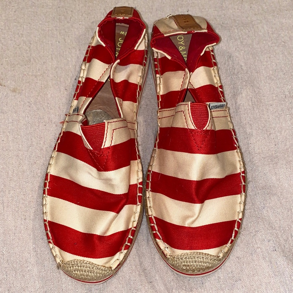 Red stripe espadrilles size 8